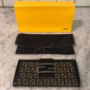 Fendi Zucchino Forever Continental Wallet Vintage Brown/Black canvas leather